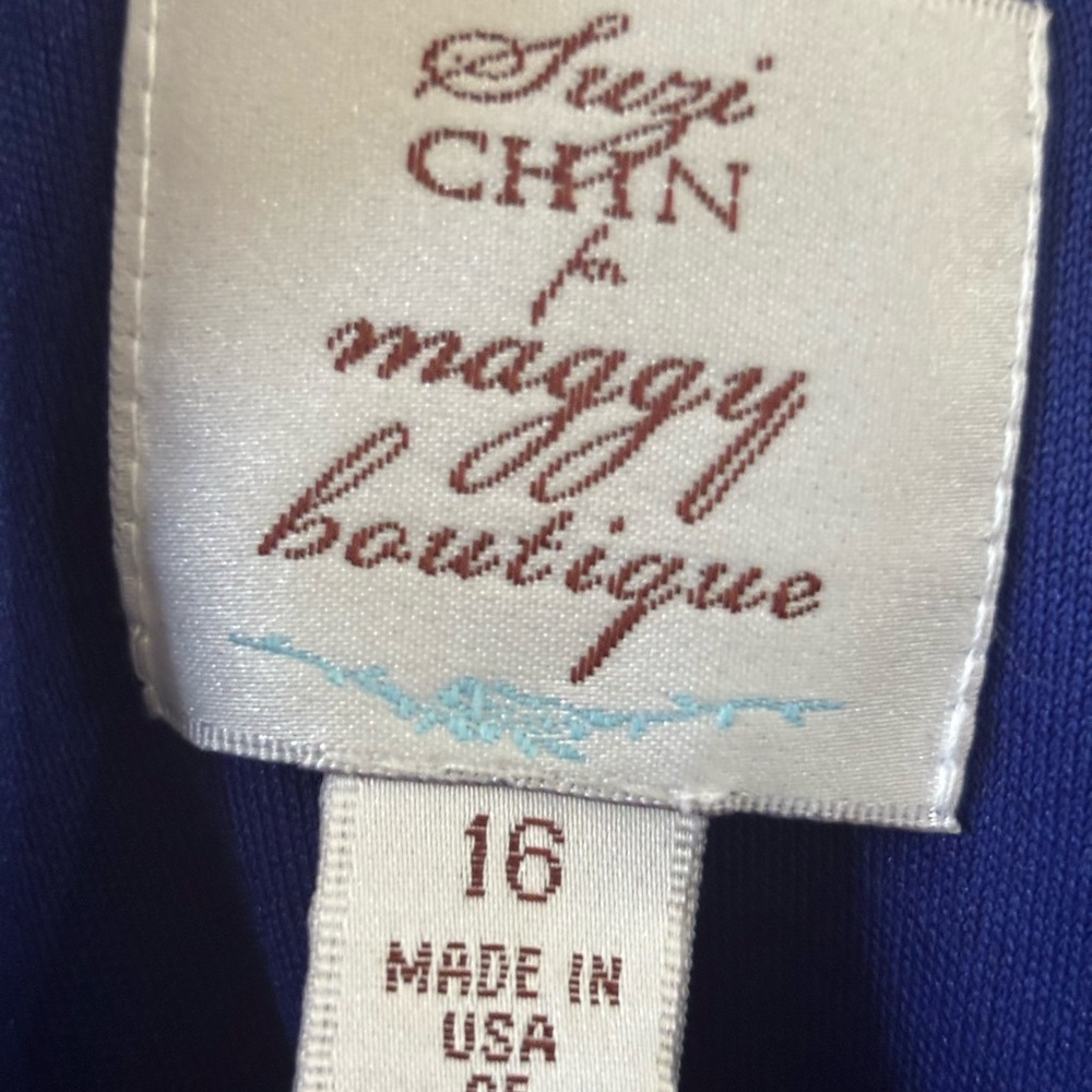 Suzi Chin for Maggy Boutique Cobalt Blue Satin Ruched Midi Dress - Picture 7 of 10